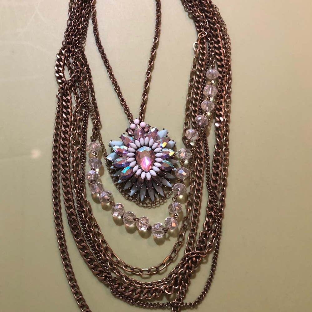 Rhinestones Stones Multi Chains Statement Necklace - image 4